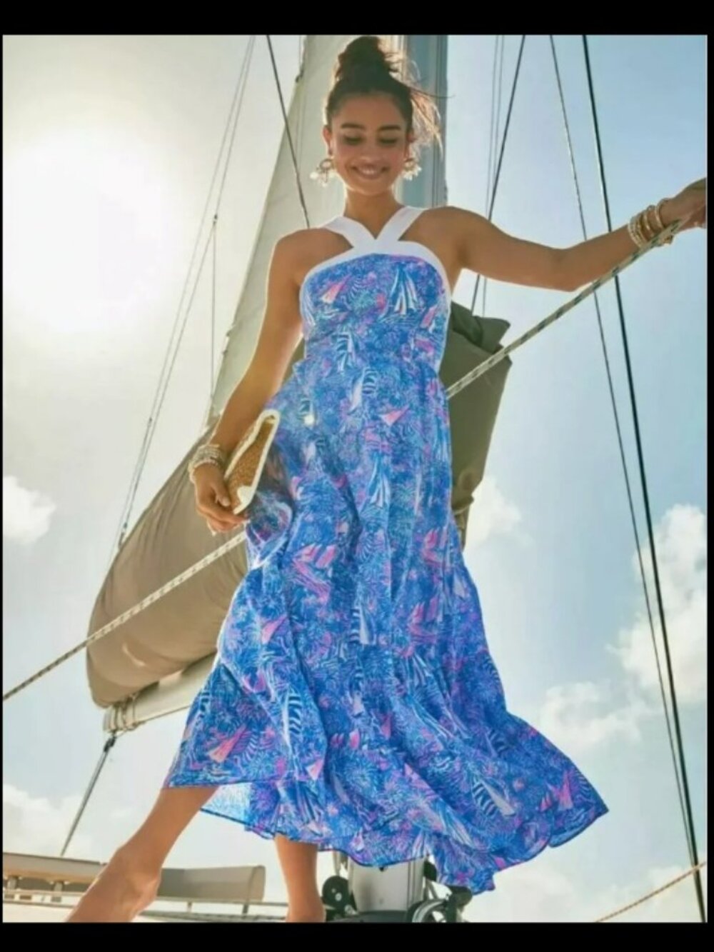 Lilly Pulitzer Jenette Halter Maxi Dress - Boca Blue "It's A Sailabration" Sz 6